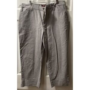 Women's Capris Riders by Lee 14 M Medium Gray Khaki High Rise Flat Front